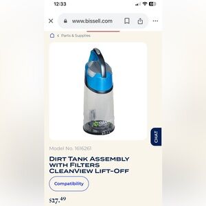 BISSELL CLEANVIEW LIFT-OFF REWIND DIRT TANK ASSEMBLY WITH FILTERS